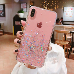 Heyytle Glitter Bling Sequins Case For iphone 8 7 Plus 6 6s Epoxy Star Transparent Case For iphone X XR XS MAX 10 Soft TPU Cover - Amzon World