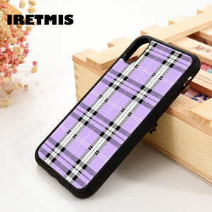 Iretmis 5 5S SE 6 6S Soft TPU Silicone Rubber phone case cover for iPhone 7 8 plus X Xs 11 Pro Max XR Lavender Plaid - Amzon World