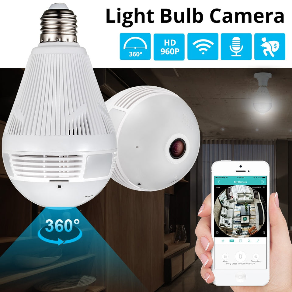 KERUI LED Light 960P Wireless Panoramic Home Security WiFi CCTV Fisheye Bulb Lamp IP Camera 360 Degree Home Security Burglar - Amzon World