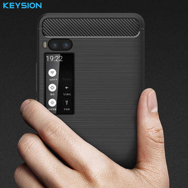 KEYSION Phone Case for Meizu Pro 7 7 Plus Carbon Fiber Soft TPU Brushed Anti-Skid Anti-knock Back Cover for Meizu Pro7 Pro7Plus - Amzon World