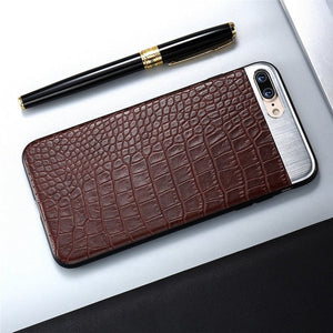 KISSCASE PU Leather Phone Case For iPhone 6S 6 7 8 Plus 10 X Crocodile Stripe Metal Stitching Cases For iPhone 7 8 X Plus Cover - Amzon World