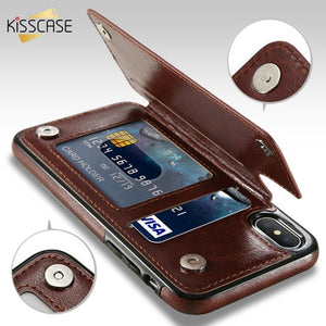 KISSCASE Retro PU Leather Case For iPhone X 6 6s 7 8 Plus XS 5S SE Multi Card Holders Phone Cases For iPhone XS Max XR 10 Cover - Amzon World