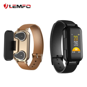 LEMFO T89 TWS Smart Binaural Bluetooth Headphone Fitness Bracelet Heart Rate Monitor Smart Wristband Sport Watch Men Women - Amzon World