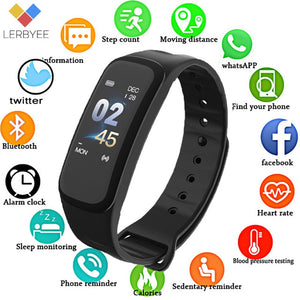 Lerbyee C1Plus Smart Band Blood Pressure Fitness Tracker Heart Rate Monitor Smart Bracelet Black Men Watch for Sport Climbing - Amzon World