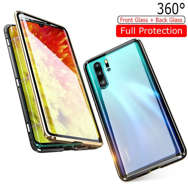 Luxury 360 Full Protection Magnetic Adsorption Phone Case For Huawei P30 Pro Metal Bumper Clear Glass Cover Case For P 30 Pro - Amzon World