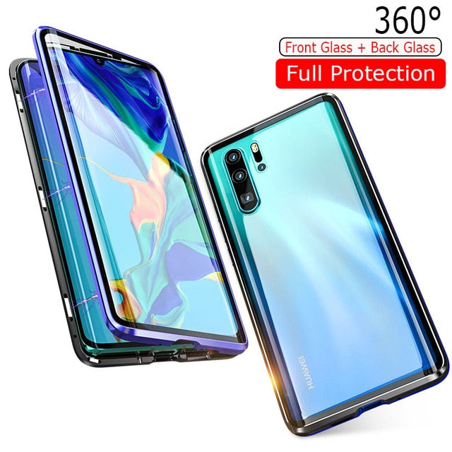 Luxury 360 Full Protection Magnetic Adsorption Phone Case For Huawei P30 Pro Metal Bumper Clear Glass Cover Case For P 30 Pro - Amzon World