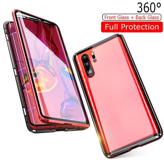 Luxury 360 Full Protection Magnetic Adsorption Phone Case For Huawei P30 Pro Metal Bumper Clear Glass Cover Case For P 30 Pro - Amzon World