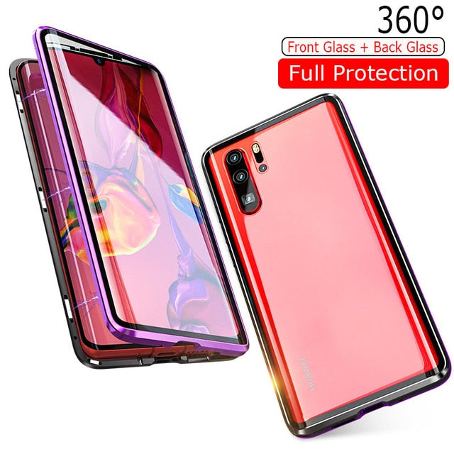 Luxury 360 Full Protection Magnetic Adsorption Phone Case For Huawei P30 Pro Metal Bumper Clear Glass Cover Case For P 30 Pro - Amzon World
