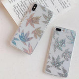 Luxury Glitter Transparent Case For iPhone 8 7 Plus X XS Max XR 11 Pro Max Gold Leaf  Clear Back Cover Soft Fundas Coque - Amzon World