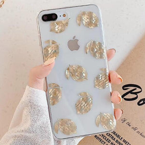 Luxury Glitter Transparent Case For iPhone 8 7 Plus X XS Max XR 11 Pro Max Gold Leaf  Clear Back Cover Soft Fundas Coque - Amzon World