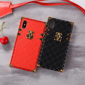 Luxury PU Leather Phone Cases for iphone X 6 6s 7 8 Plus XR Xs Max Fashion Square Lattice Vintage Phone Back Cover Coque Case - Amzon World