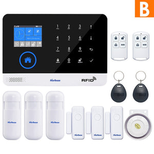 Marlboze EN RU ES PL DE Switchable Wireless Home Security WIFI GSM GPRS Alarm system APP Remote Control RFID card Arm Disarm - Amzon World