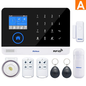 Marlboze EN RU ES PL DE Switchable Wireless Home Security WIFI GSM GPRS Alarm system APP Remote Control RFID card Arm Disarm - Amzon World