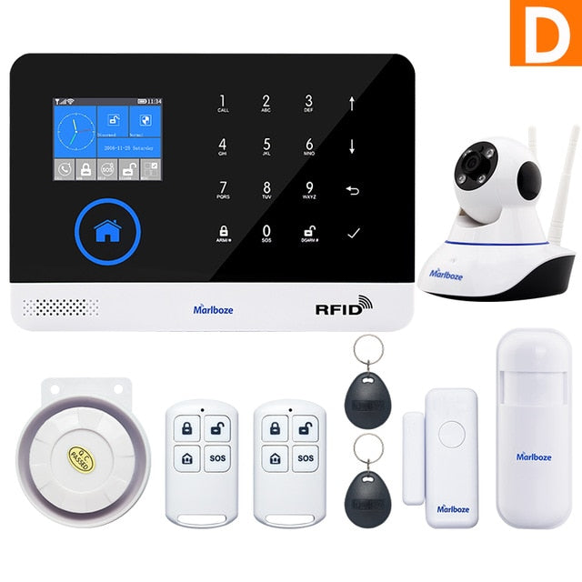 Marlboze EN RU ES PL DE Switchable Wireless Home Security WIFI GSM GPRS Alarm system APP Remote Control RFID card Arm Disarm - Amzon World