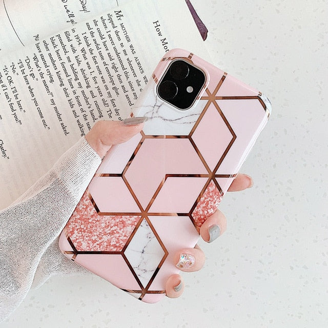 N1986N Plating Marble Case For iPhone 11 Pro Max X XR Xs Max Luxury Phone Case For iPhone 6 6s 7 8 Plus Fashion IMD Full Cover - Amzon World