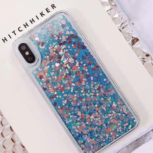 Pink Love Heart Glitter Phone Case For iPhone XS Max X XR Liquid Quicksand Case for iPhone 5S 6S 6 7 8 Plus Cover Bling Sequins - Amzon World