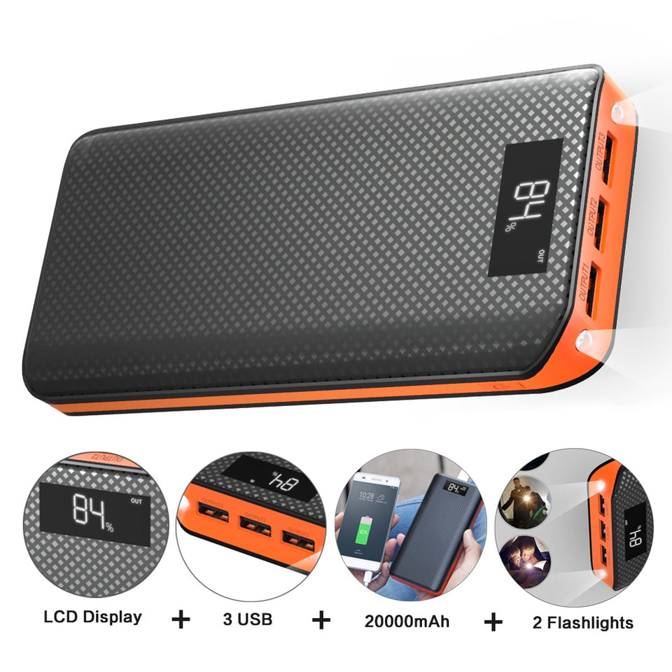 Power Bank 20000mAh Powerbank 3 USB External Battery Pack for iPhone 6 6s 7 8 10 iPad Samsung Xioami Huawei Sony LG HTC Nokia. - Amzon World