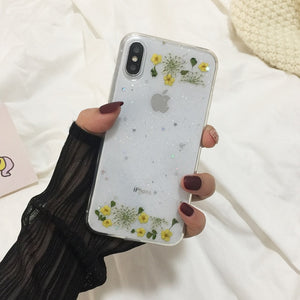Qianliyao Real Dried Flowers Transparent Soft Cover For iPhone X 6 6S 7 8 Plus 11 Pro Max Phone Case For iphone XR XS Max Cover - Amzon World