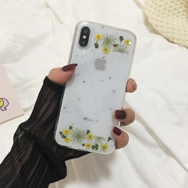 Qianliyao Real Dried Flowers Transparent Soft Cover For iPhone X 6 6S 7 8 Plus 11 Pro Max Phone Case For iphone XR XS Max Cover - Amzon World