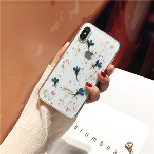 Qianliyao Real Dried Flowers Transparent Soft Cover For iPhone X 6 6S 7 8 Plus 11 Pro Max Phone Case For iphone XR XS Max Cover - Amzon World