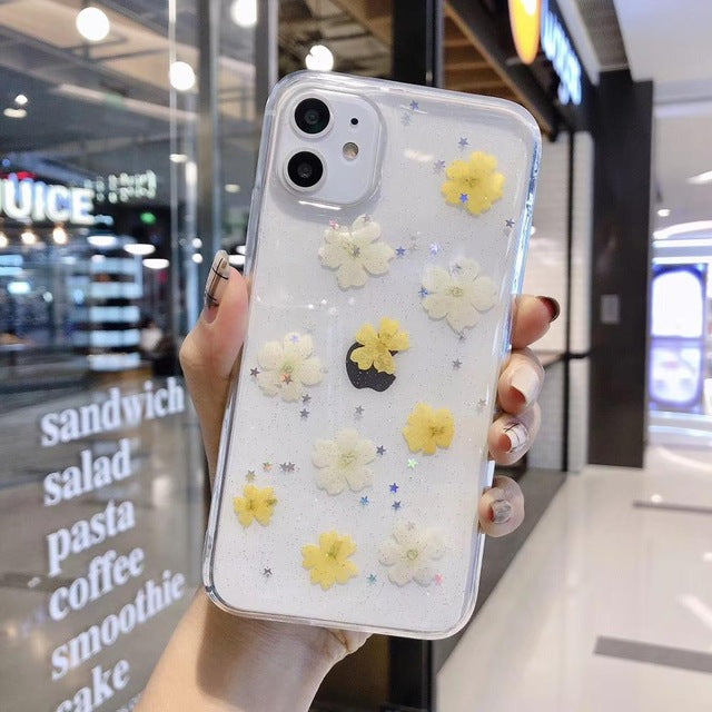 Qianliyao Real Dried Flowers Transparent Soft Cover For iPhone X 6 6S 7 8 Plus 11 Pro Max Phone Case For iphone XR XS Max Cover - Amzon World
