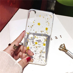 Qianliyao Real Dried Flowers Transparent Soft Cover For iPhone X 6 6S 7 8 Plus 11 Pro Max Phone Case For iphone XR XS Max Cover - Amzon World
