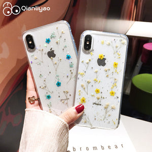 Qianliyao Real Dried Flowers Transparent Soft Cover For iPhone X 6 6S 7 8 Plus 11 Pro Max Phone Case For iphone XR XS Max Cover - Amzon World