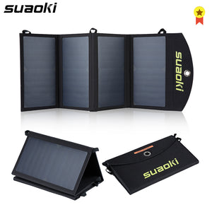 Suaoki 25W Solar Panels Portable Folding Foldable Waterproof Dual 5V/2.1A USB Solar Panel Charger Power Bank for Phone Battery - Amzon World