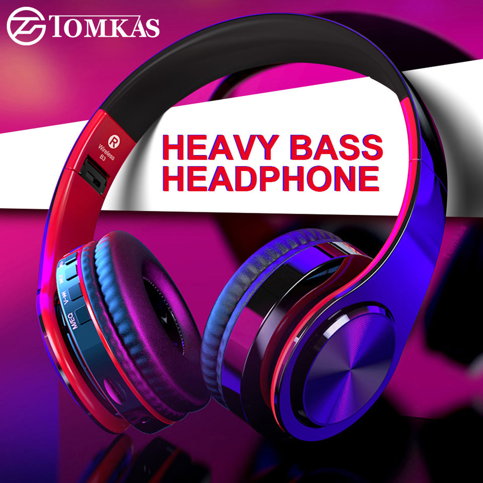 TOMKAS Bluetooth Headphones Wireless Stereo Earphones Foldable Headsets Adjustable Earbuds With Mic/TF Card For With Microphone - Amzon World