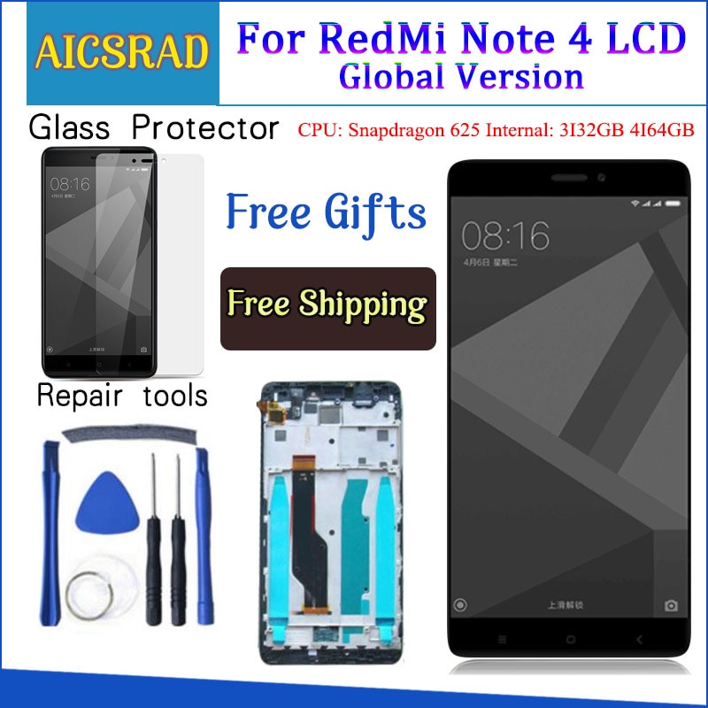 Tested LCD Display +Frame For Xiaomi Redmi Note 4 Global Version Snapdragon 625 Touch Screen LCD Digitizer Redmi Note 4X - Amzon World