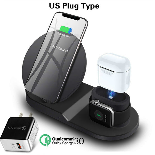 Wireless Charger,3 in 1 Wireless Charging Stand for Apple Watch,Charging Station for Airpods,Fast Wireless Charger Dock (Black) - Amzon World