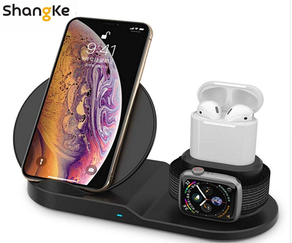 Wireless Charger,3 in 1 Wireless Charging Stand for Apple Watch,Charging Station for Airpods,Fast Wireless Charger Dock (Black) - Amzon World