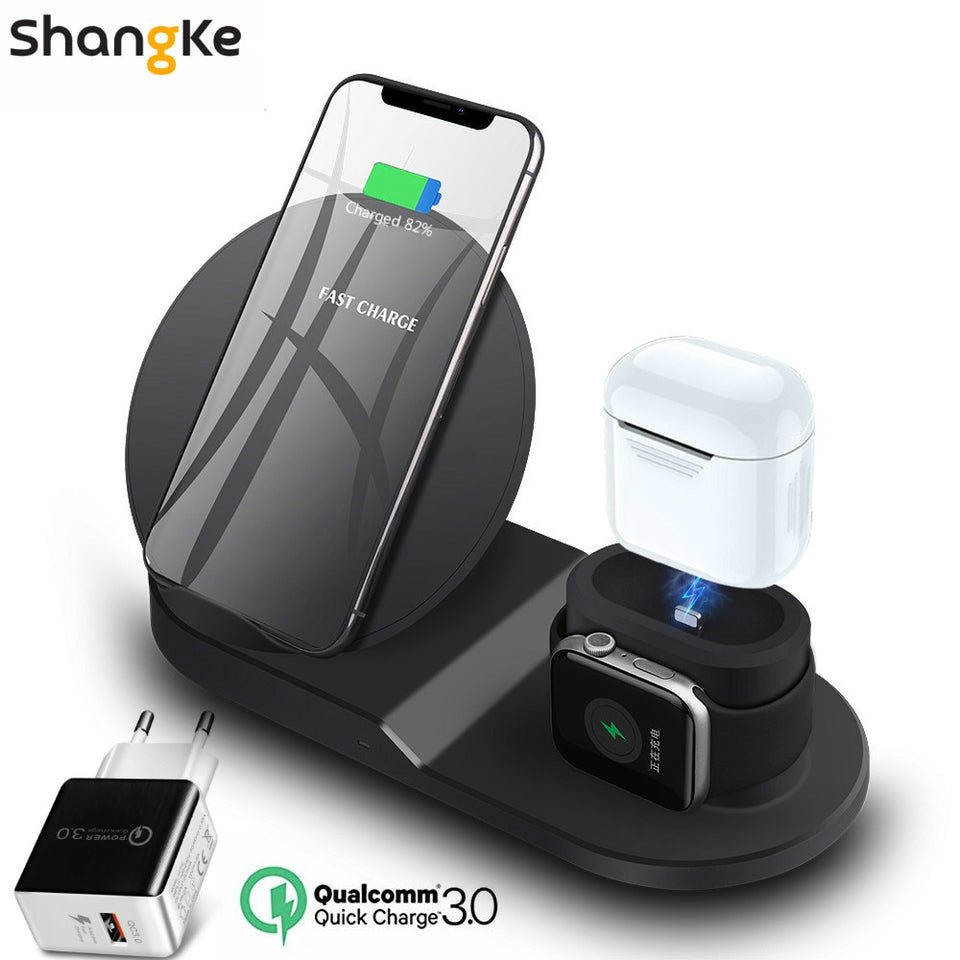 Wireless Charger Stand for iPhone AirPods Apple Watch, Charge Dock Station Charger for Apple Watch Series 4/3/2/1 iPhone X 8 XS - Amzon World