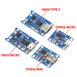 type-c / Micro USB 5V 1A 18650 TP4056 Lithium Battery Charger Module Charging Board With Protection Dual Functions 1A Li-ion - Amzon World